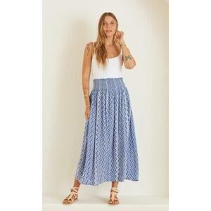 Natalie Martin Bella Zigzag Maxi Skirt Blue White OS Boho Elastic Waist Resort